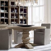 Table ronde à manger en bois récupéré, style américain, table ronde à manger en bois massif |   Personnalisable |   Vente directe d'usine