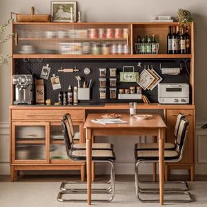 Japanese Cherry Wood <b>Sideboard</b> Multi-Functional <b>Kitchen</b> Cabinet With Pegboard Storage And Wine Rack - Product Image 1