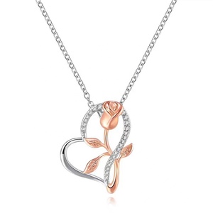 Collier pendentif cœur en argent sterling 925 avec fleurs en zircon et chaîne, bijoux cadeau pour femmes, vente en gros 2026 - Product Image 1