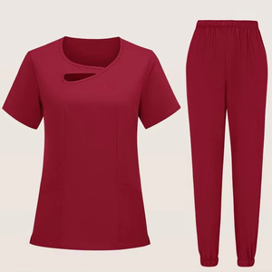 Flexibility Healthcare Medical <b>Scrub</b> <b>Top</b> Short Sleeve Side Slits Stretch Style <b>Scrubs</b> Uniforms - Product Image 6