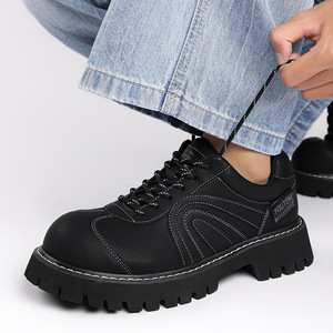 Zapatos de Plataforma Negros de Cuero de Alta Calidad, Estilo Británico, Tacón Oculto, Retro Americano, Punta Redonda - Product Image 3