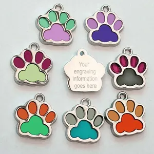 Dog Tag Maker Bulk Paw Shape Runde Metall Benutzer definierte Logo Glitter Emaille Pin Marke Haustier Schmuck Id Tags Hunde und Katzen Id Tag
