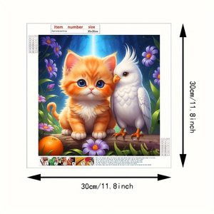 Pintura <span class=keywords><strong>de</strong></span> Diamantes 5D Acrílica Redonda Completa <span class=keywords><strong>de</strong></span> 30*30cm para Decoración del Hogar, Diseño <span class=keywords><strong>de</strong></span> <span class=keywords><strong>Loro</strong></span> y Gato, para Decoración <span class=keywords><strong>de</strong></span> Paredes - Product Image 2