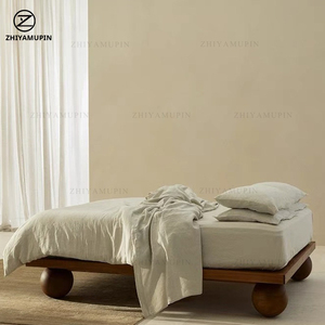 Cama Moderna Minimalista de Madera Maciza con Patas Redondas de Tronco, Múltiples Tamaños y Materiales para Dormitorio, Casa de Huéspedes, Muebles de Hotel 9521 Sol - Product Image 2