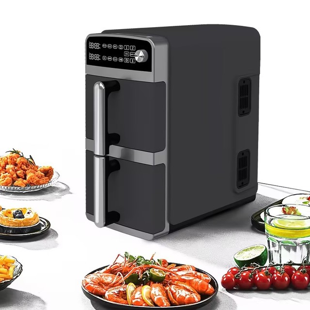High Quality Stainless Steel Electric Digital LCD Display 10L Double Stack Air Fryer Dual Basket Multifunctional Household RV