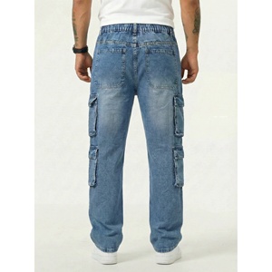 Jeans de Mezclilla Cargo Holgados para Hombre, Color Azul Claro, Cintura Media, Tela de Algodón Lavada - Product Image 2