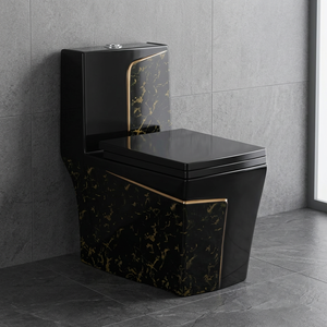 WC monobloc décoratif moderne à double chasse en céramique, à poser au sol, avec siphon en P pour salle de bain, hôtel, villa - Product Image 5