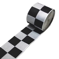 Ruban Jacquard en Polyester Imprimé Bicolore Écologique Personnalisable en Usine, 3,8 cm, Motif Écossais Noir et Blanc, Chevron, pour Vêtements