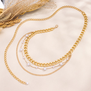 Cadena de cintura de metal de varias capas con perlas de imitación a la moda para mujer, accesorio de cadena corporal para fiesta, en oro y plata. - Product Image 3