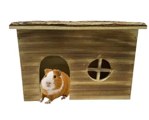 Hot sale Hamster Wood Hut Guinea Pig Wooden House Natural Small Animal Hideout Cabin Cage Nesting Habitat with Window