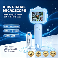 Portable Kids Science Microscope 2MP Camera 500X Zoom 2.4 Inch IPS Screen Dual LED Light Ergonomic Handle ABS Educational