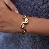 Bracelet jonc ouvert en acier inoxydable 316L plaqué or PVD 18 carats avec zircone cubique, bijoux de luxe tendance pour femme, vente en gros