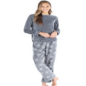 Ensemble de pyjama pour femmes en polaire à manches longues avec motif flocon de neige, lavable en machine - Product Image 1