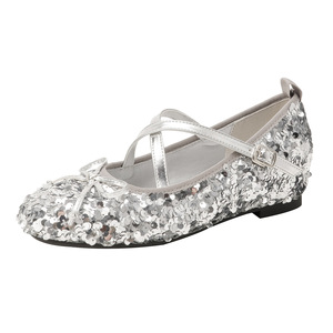 Chaussures Mary Jane pour femmes avec talon compensé intégré, style français 2026, bout carré, talons hauts à sequins argentés - Product Image 1