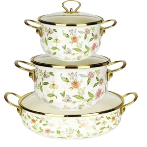 Juego de Cazuelas Redondas de Hierro Fundido Esmaltado con Tapa de Vidrio, con Logotipo Personalizado OEM - Product Image 1