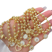 Bracelet à breloque Vierge Marie plaqué or 14 carats, chaîne à maillons en laiton perlée, bijoux religieux unisexe pour fêtes et usage quotidien