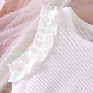 Set Estivo per <span class=keywords><strong>Bambina</strong></span> in Stile Europeo e Americano: Canotta a Righe Senza Maniche in Cotone Lavorato a Maglia con Cintura e Pantaloncini alla Moda - Product Image 5