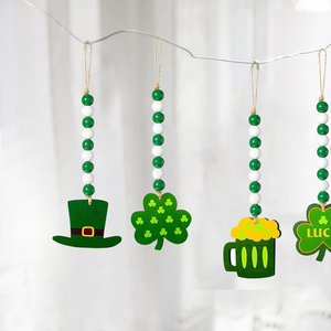San Patrizio ghirlande di perline di legno decorazioni con perline di trifoglio verde per la decorazione della festa di San Patrizio - Product Image 6