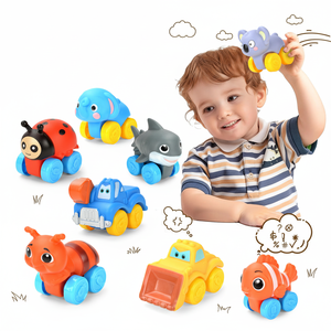 EPT 3PCS Voitures coulissantes en vinyle souple, jouets de véhicules à presser animaux/machines/mers pour les tout-petits 3M+ - Product Image 1