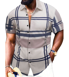 Nouvelle chemise décontractée pour homme, style hawaïen, boutonnée, rayée, infroissable, tricotée, respirante, écologique, à simple boutonnage, manches courtes - Product Image 1