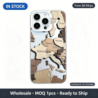Coque de téléphone en TPU transparente à motif géographique en blocs de puzzle en bois, esthétique rétro de voyage pour iPhone 17 16 15 14 13 Pro Max