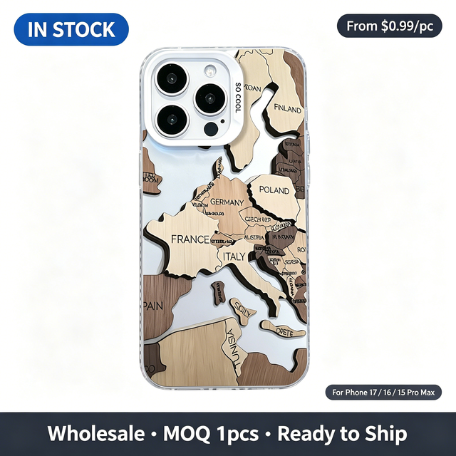 Wooden Puzzle Block Geography Pattern Clear TPU Case, Retro Travel Aesthetic Phone Cover for iPhone 17 16 15 14 13 Pro Max