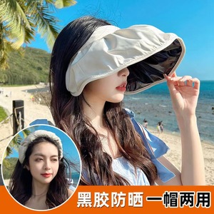 Sombrero de Verano Xi Boyu para Mujer, Ala Ancha, Color Sólido, Poliéster, Ajustable, Elástico, Revestimiento Negro, Protección UV, para Actividades al Aire Libre - Product Image 5