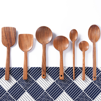 Ensemble d'ustensiles de cuisine en teck moderne, élégant et luxueux, 7 pièces, spatules longues, résistant au lave-vaisselle, sans danger pour les aliments, écologique, cuisine