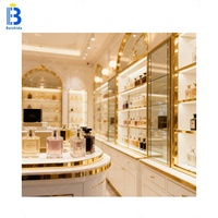 Conception d'intérieur de boutique de parfums sur mesure, kiosque, présentoir de parfums, comptoir d'exposition en îlot pour centre commercial, présentoir en verre trempé