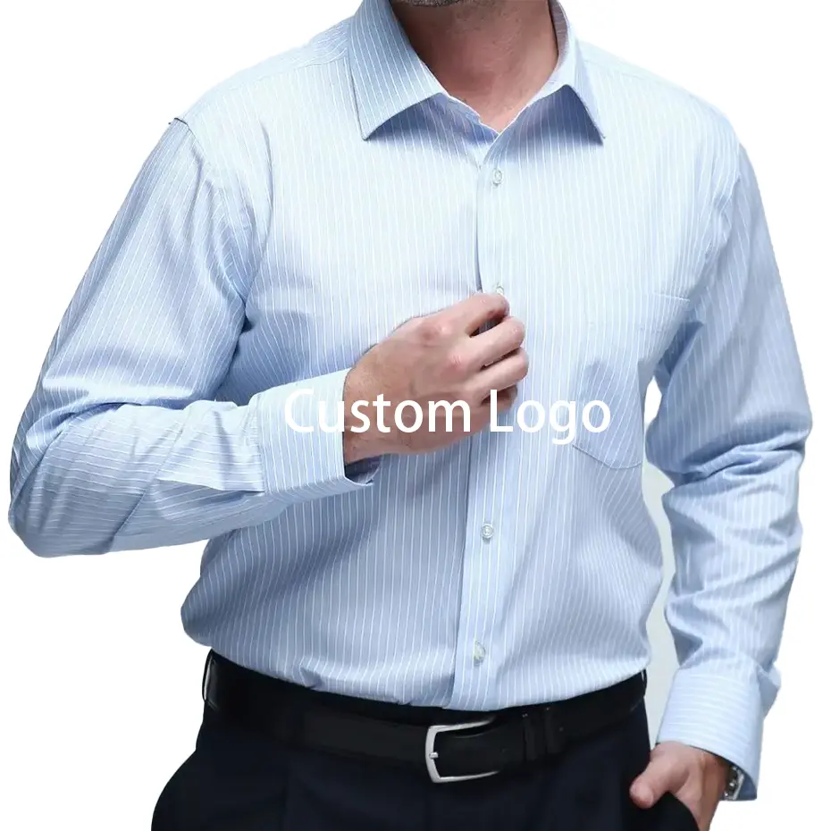 Premium Quality Men's Long Sleeve Formal Dress Shirt Striped Cotton Poplin Classic Business Office Work Shirt