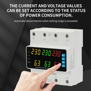 3P + N 63A 100A Din Rail Vôn kế Ampe kế sáu hiển thị kỹ thuật số có thể điều chỉnh quá áp hiện tại giới hạn Bảo vệ ổn định AC220V - Product Image 3