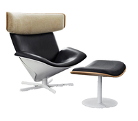 Eleganter Einzelner Freizeitstuhl mit Kopfstütze, Verschleißfest, Pflegeleicht, Leder, Weißer Sockel, Nordischer Minimalistischer Lounge-Sessel