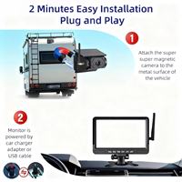 Kit Caméra de Recul Magnétique Solaire Rechargeable 1080P AHD avec Moniteur Numérique Sans Fil 7 Pouces Étanche IP68 Vision Nocturne pour Camion