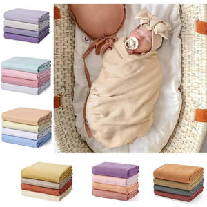 Ensemble <span class=keywords><strong>de</strong></span> 4 couvertures en mousseline <span class=keywords><strong>de</strong></span> <span class=keywords><strong>coton</strong></span> <span class=keywords><strong>de</strong></span> bambou à double couche - Couleur unie Enveloppe pour bébé - Product Image 2
