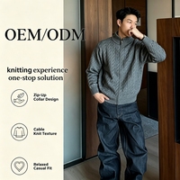 Pull-over en maille torsadée épaisse unie pour homme, avec fermeture éclair, chaud et texturé, pour l'automne et l'hiver, vêtement d'extérieur en maille, ODM