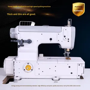 Machine à coudre industrielle à grande vitesse, triple aiguille, cinq fils, interlock, pour ourlets, cols, sous-vêtements, plateforme plate, mécanique - Product Image 3