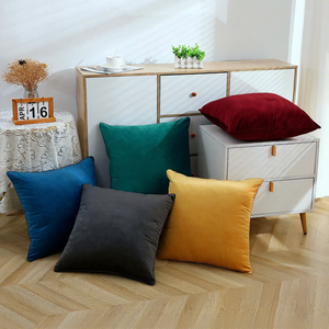 Housse de <span class=keywords><strong>coussin</strong></span> de canapé en velours - Couleur unie personnalisable, sans insert inclus ; Housse de <span class=keywords><strong>coussin</strong></span> carrée de style nordique pour salon - Product Image 2