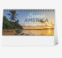 Calendriers de bureau promotionnels 2026 personnalisés avec logo imprimé, thème Paysage Américain, vente en gros, qualité supérieure, sur pied, tri-pliants, 12 mois