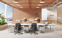 Bureau de travail ouvert double face en acier et MDF composite pour 4 personnes, avec cloison amovible, taille personnalisable, coins arrondis, design moderne