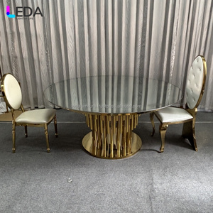 LEDA 2025 Best Seller Eventos DE BODA Banquete Gran mesa redonda de cena industrial Mesa de acero inoxidable dorada - Product Image 1