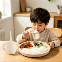 Ensemble d'alimentation pour enfants 2026 le plus vendu et le moins cher : assiette, bol, bavoir, tasse, baguettes, cuillère et fourchette en silicone à ventouse, sans BPA