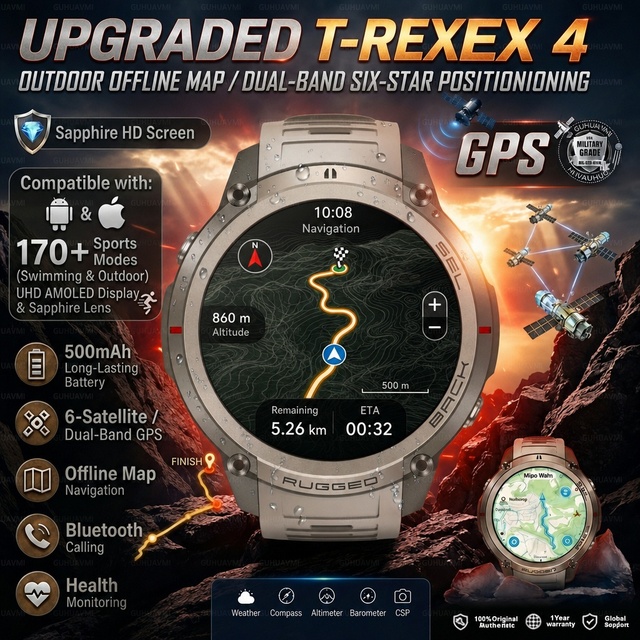 2026 New All-Terrain Accurate GPS Offline Map Smart Watch Outdoor Sports Built-in GPS Compass 5ATM Waterproof BT Call Watchs Men