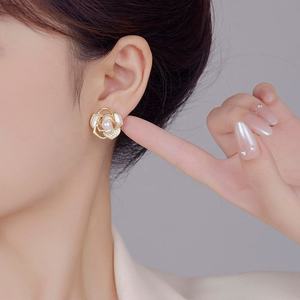 Premium Natural Shell Flower <b>Stud</b> Earrings Luxury S925 <b>Silver</b> Needle Genuine Gold Plated Rose Earrings with Zircon Stones - Product Image 4