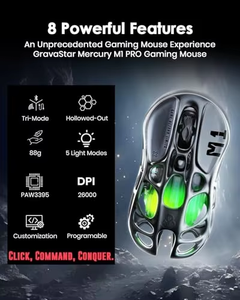 เมาส์เกมมิ่งไร้สาย GravaStar Mercury M1 Pro, เซ็นเซอร์ PAW3395DM ความละเอียด 26,000 DPI, วัสดุแมกนีเซียมอัลลอย, ปุ่มตั้งค่าได้ 5 ปุ่ม ไฟ RGB - Product Image 4