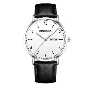 Montres à quartz pour hommes Binbond OEM ODM, étanches, lumineuses, affichage de la semaine, acier, cuir, décontractées, affaires, cadran, verre, boîtier en alliage - Product Image 4