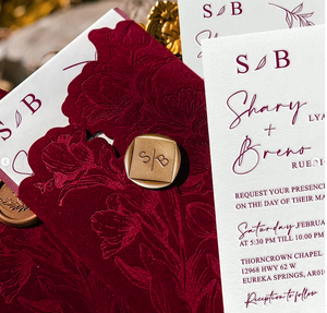 Luxury Gravure <strong>Printing</strong> Invites Elegant Burgundy Floral Velvet Wedding <strong>Invitation</strong> with <strong>Personalized</strong> Gold Wax Seal Mariage Invite - Product Image 4