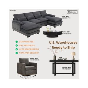Modern Fabric Living Room Furniture Set with Sectional <b>Sofa</b> Swivel Accent Chair Fluted Coffee <b>Table</b> & Black Console <b>Table</b> - Product Image 1