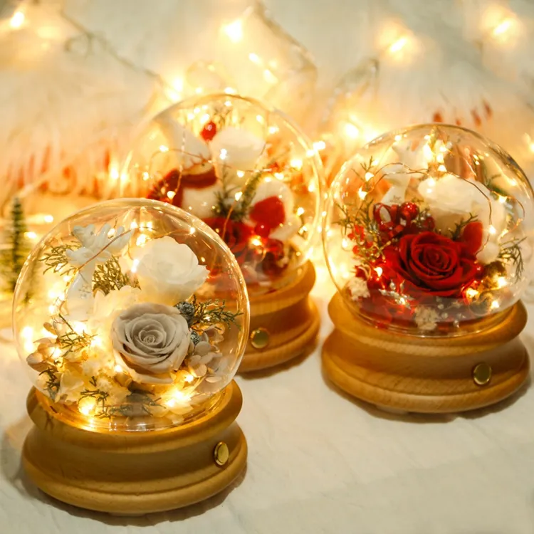 Flor eterna regalo de Navidad Altavoz Bluetooth para novia bola de cristal flor preservada