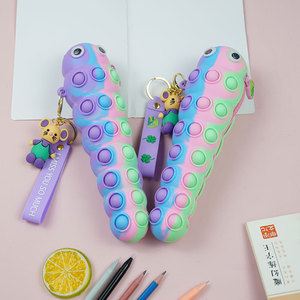 New Caterpillar design silicone pop pencil case school stationery box pop push bubbles pencil box for children stationery toy