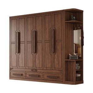 Modern Chinese Style Solid Wood <b>Wardrobe</b> 3 4 5 6 Doors <b>Large</b> Capacity Storage For Small Apartments Bedroom - Product Image 5